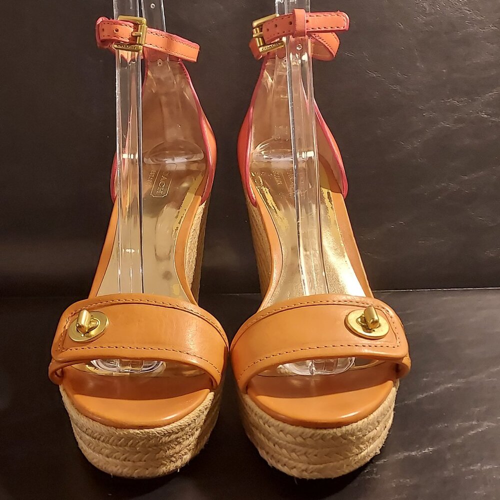 Coach Sandals Size 10 Glinda Espadrille Wedge Ankle Strap Platform Pump Heel Tan - Picture 10 of 13